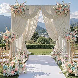 40 ft x 10 ft Wrinkle Free Beige Backdrop Curtain for Parties, 8 Panels 10ft Polyester Beige Photo Backdrop Drapes for Graduation Birthday Wedding Party Stage Curtains