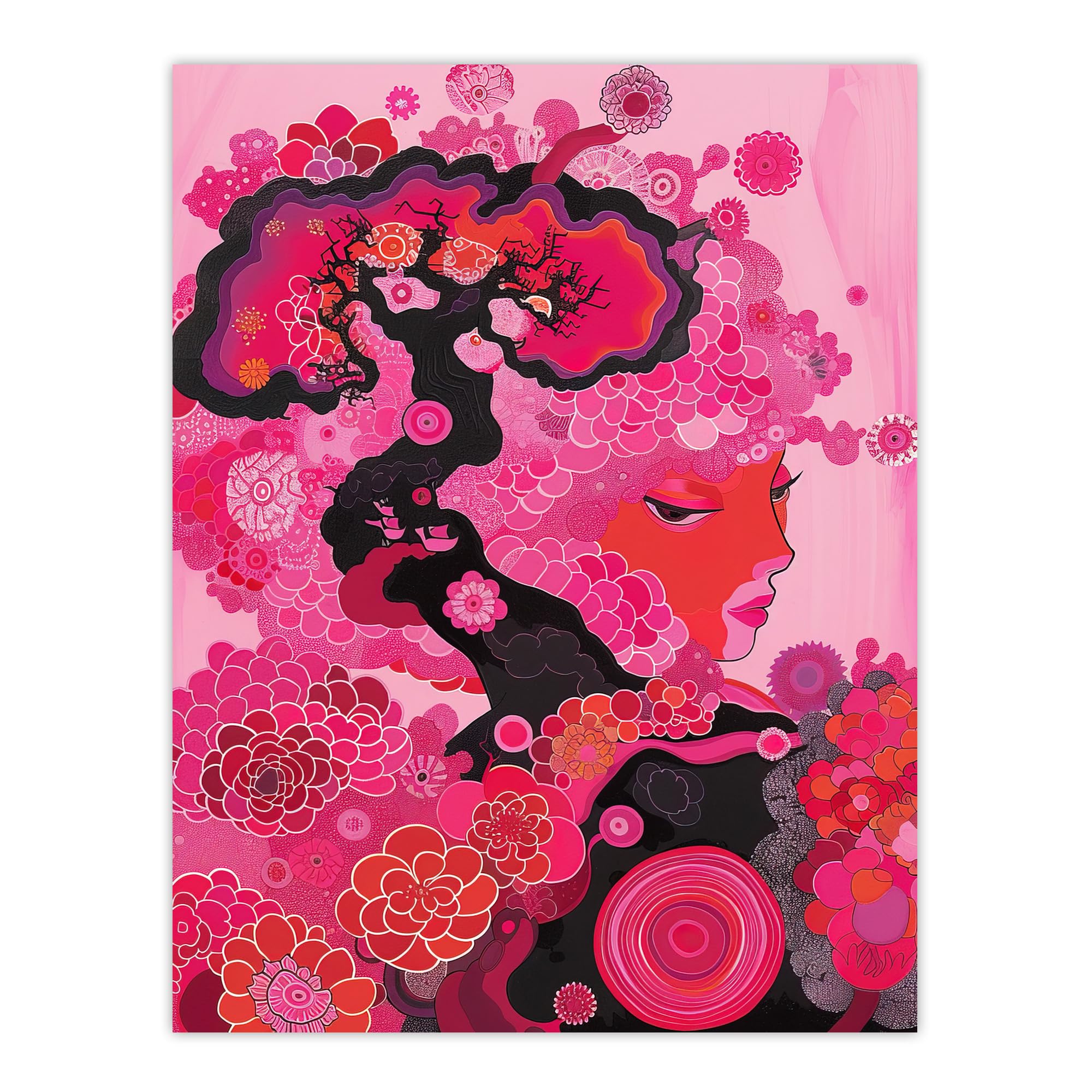 Artery8 Gaia Hot Pink Conceptual Folk Floral Painting Wall Art Print W18" x H24"