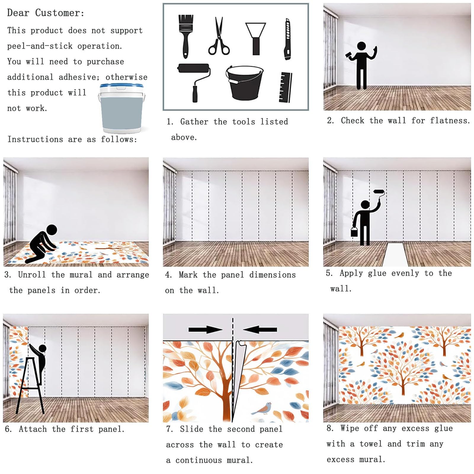 Tapeta ścienna Akwarela Drzewa Natura Ptaki na ścianę, Dekoracja domu Salon Sypialnia, Brązowy Pomarańczowy Druk HD, Artystyczny Design, Pokrycie ścienne, 400 x 280 cm