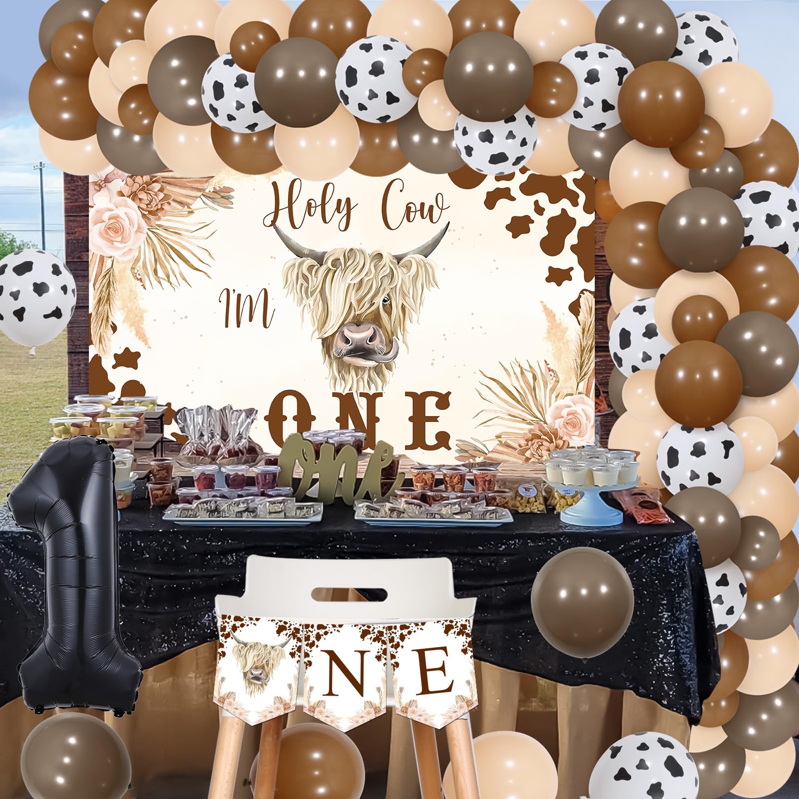 JOYMEMO 8er-Set Kuh-Waben-Tischaufsätze – „Holy Cow I‘M ONE“ – Geburtstagsdeko Für Jungen 1. Geburtstag – Blau/schwarz