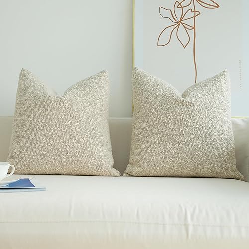 Miniatura 7 de JOJUSIS Paquete de 2 fundas de almohada con textura de boucle, fundas de almohada sólidas, decoración del hogar, 18 x 18 pulgadas, color blanco