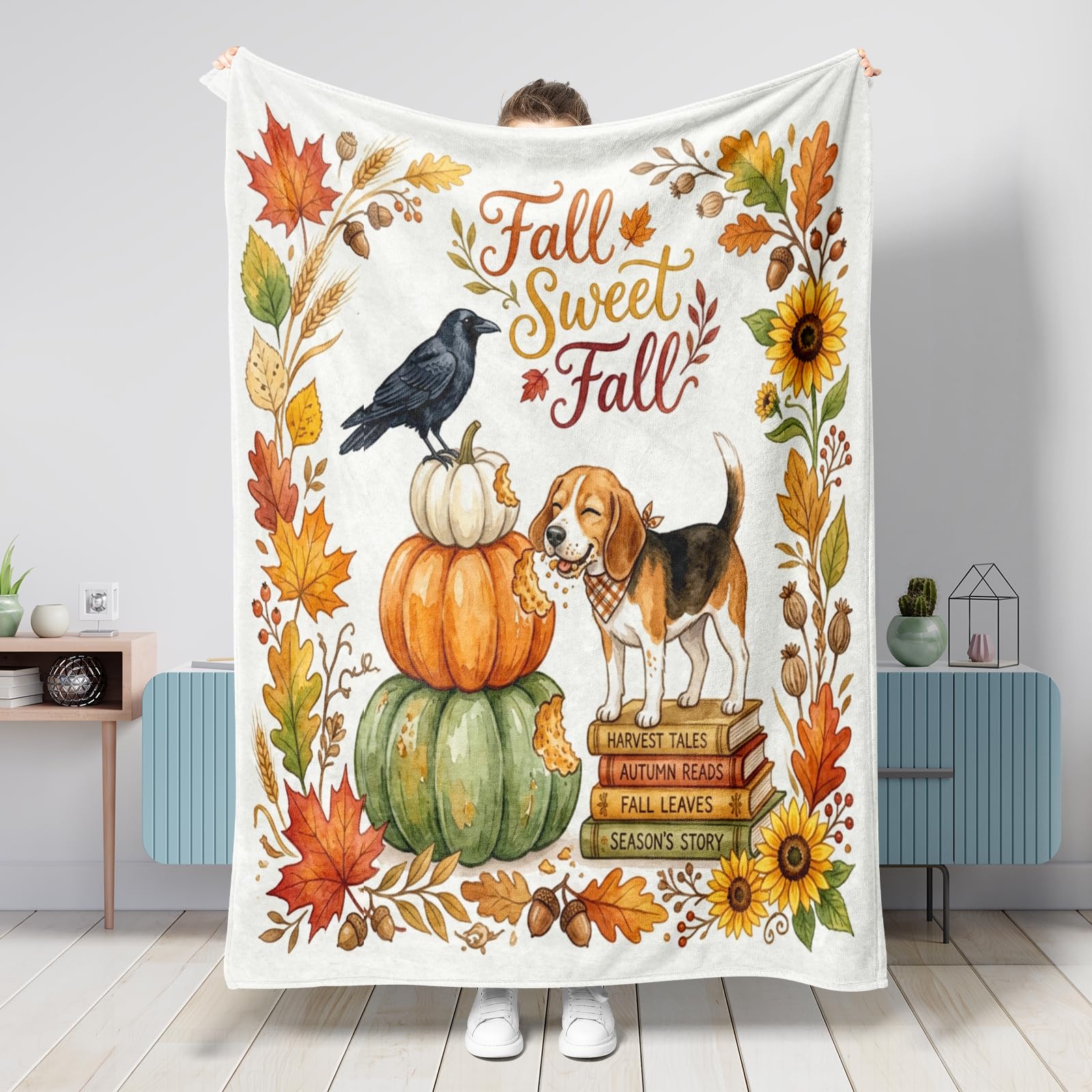 Plaid beagle d'automne et citrouille 150x200cm pour canapé