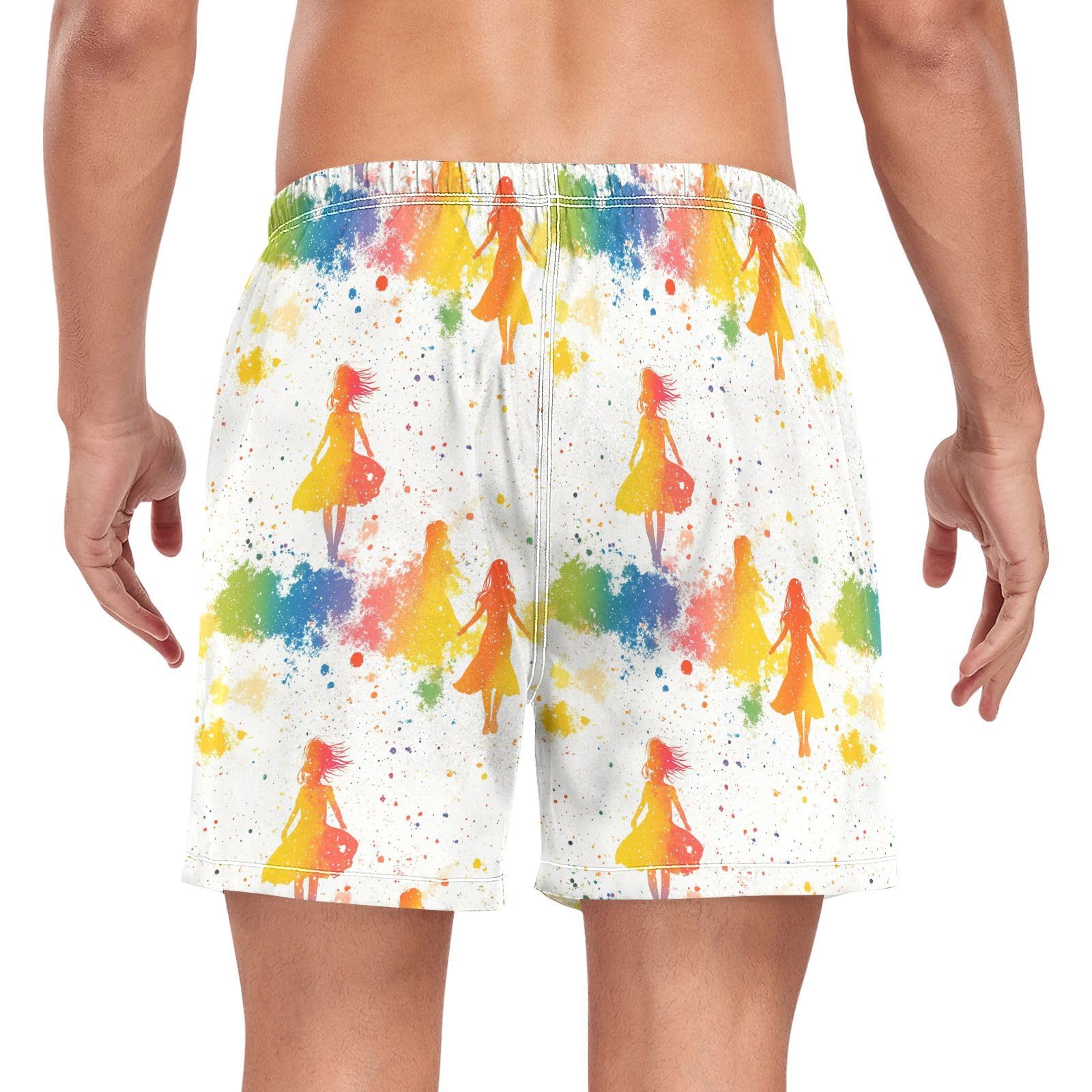 Yuiboo A Pride Month Mens Beach Shorts Men's 2 Layer Workout Shorts with Compression Liner Swimming Board Shorts Quick Dry Multi