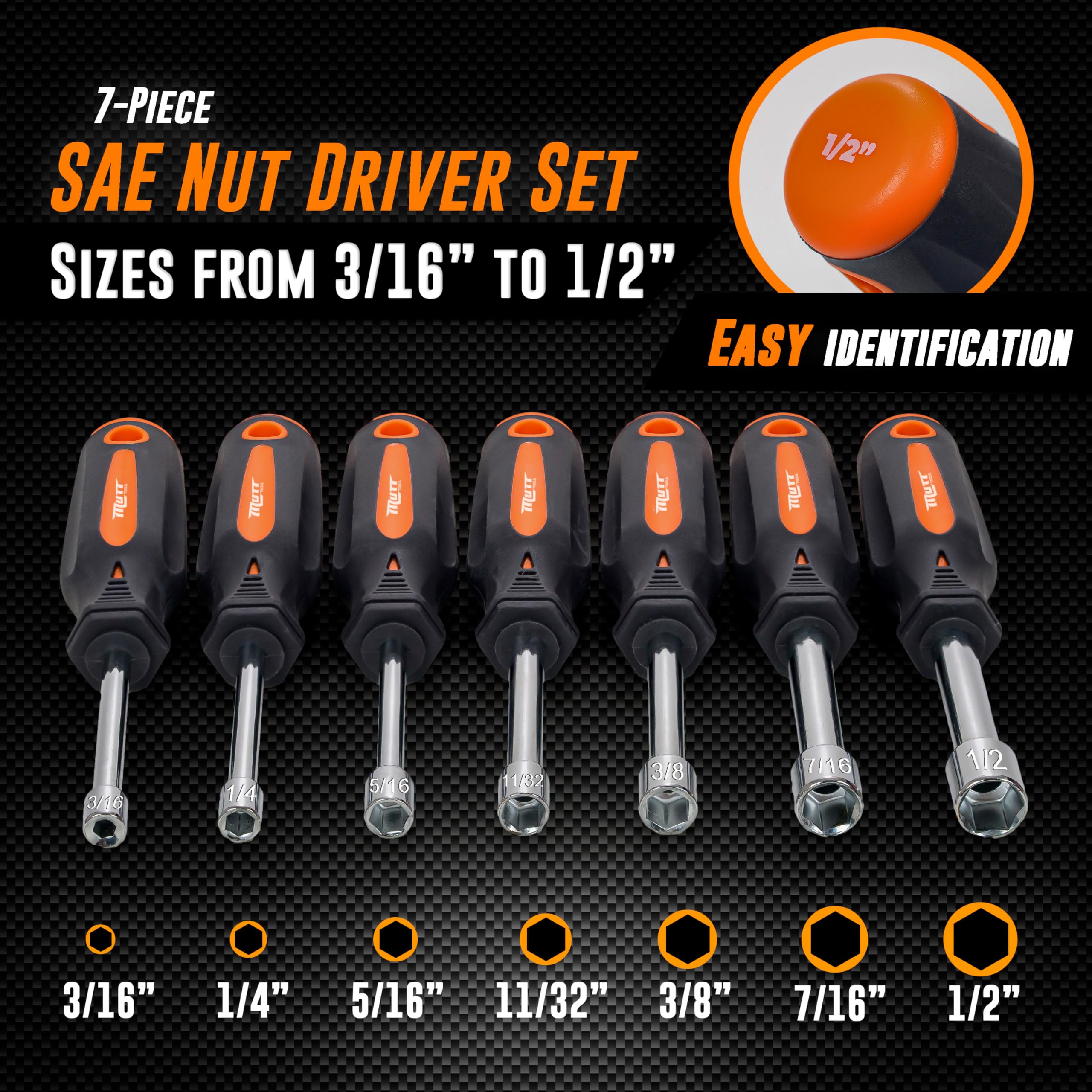 7 Piece Nut Drivers Performance Tool 7-Piece SAE Nut Driver Set ...