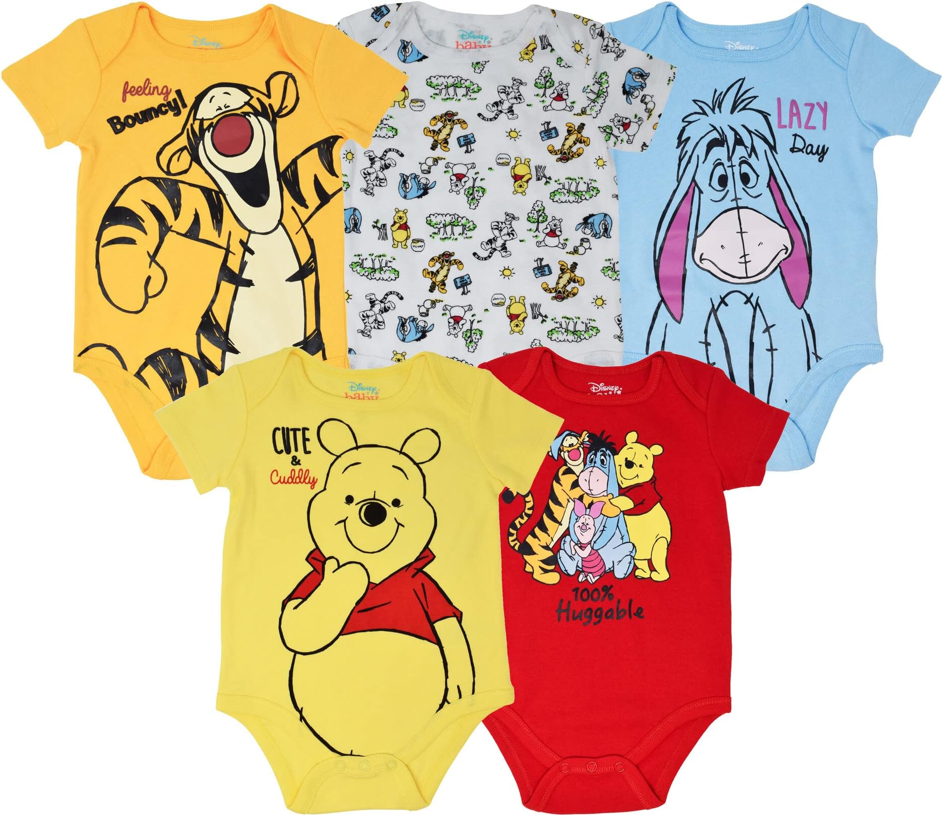 Disney Baby 5 Pack Bodysuits Newborn to Infant Sizes (Newborn - 24 Months)