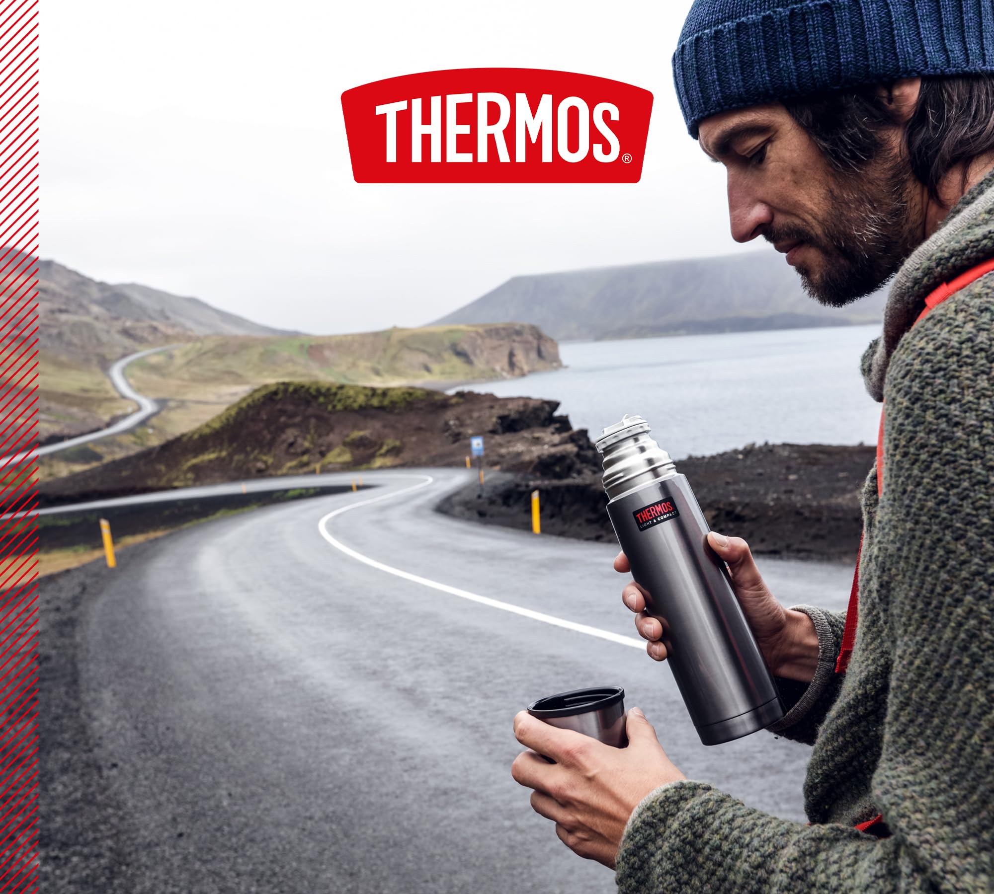 Termo Ligero y Compacto de Acero Inoxidable Mate de Thermos, Acero Inoxidable, Gris, 1 L