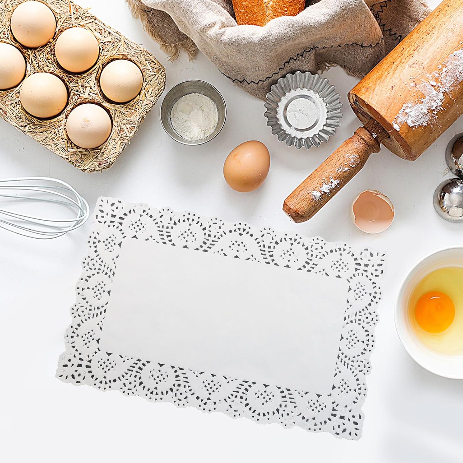 150Pcs White Lace Paper Doilies Rectangle, 11.8 x 7.4 Inch