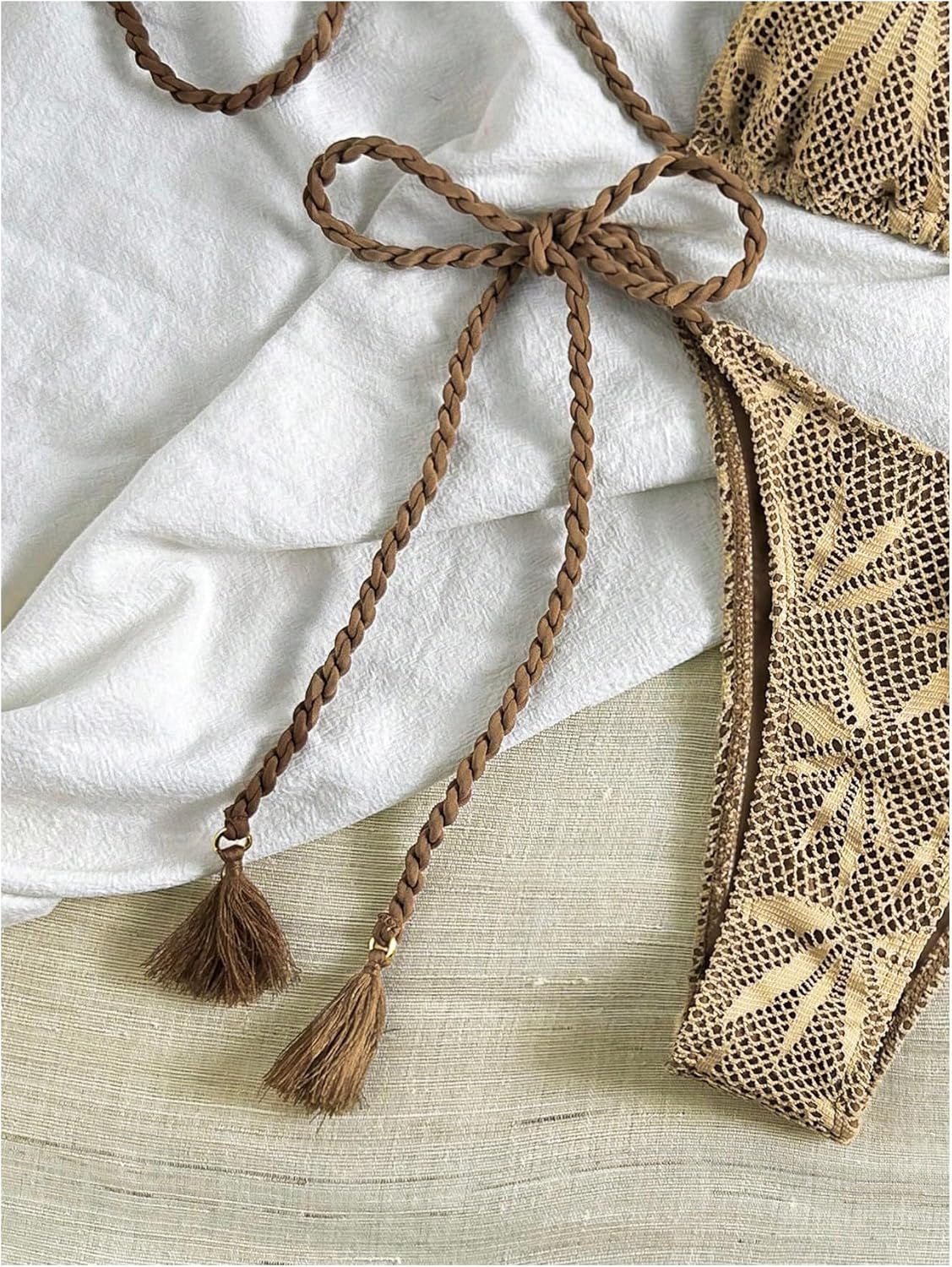 WDIRARA Women's Hollow Out Crochet Bikini Set Halter String 2 Piece Swimsuit Tie Side Bathing Suit - Image 4