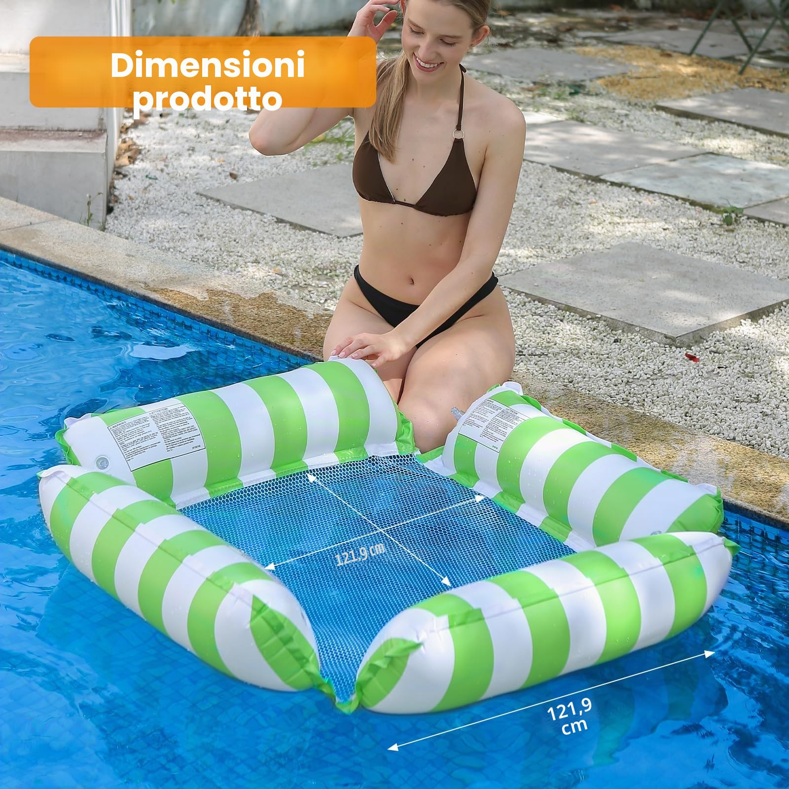 Amaca Gonfiabile Piscina 4 in 1 per Adulti, Materassino Galleggiante con Rete, Lettino Gonfiabile Mare e Piscina, Sedia Galleggiante Relax, Facile da Gonfiare, per Estate, Spiaggia, Vacanze