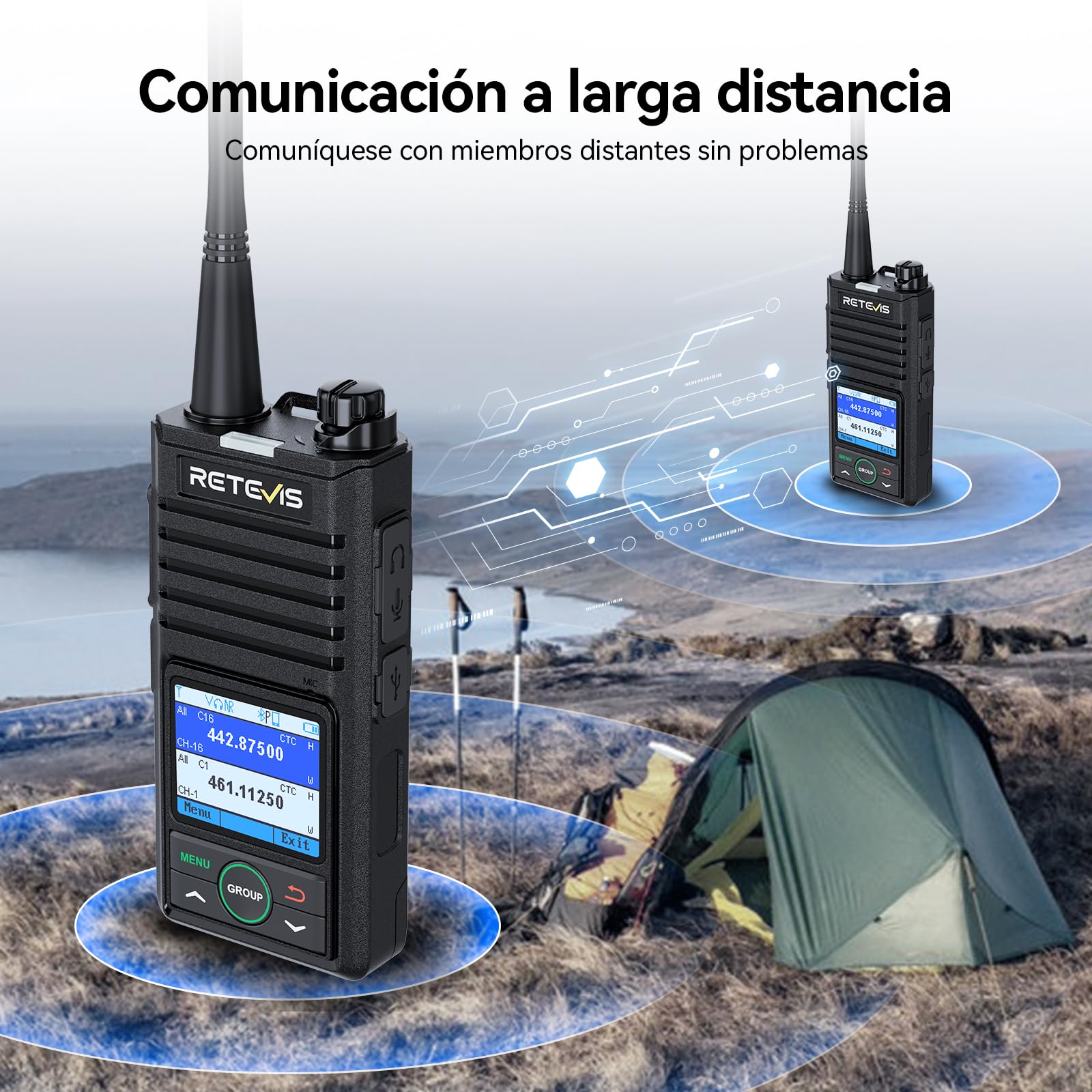 Retevis RB658 Walkie Talkie App, 1800 mAh, Cancelación de Ruido IA, Pantalla LCD, Auricular Inalámbrico, Walkie Talkies para Flotas, Conducción de Vehículos (2Piezas, Negro)