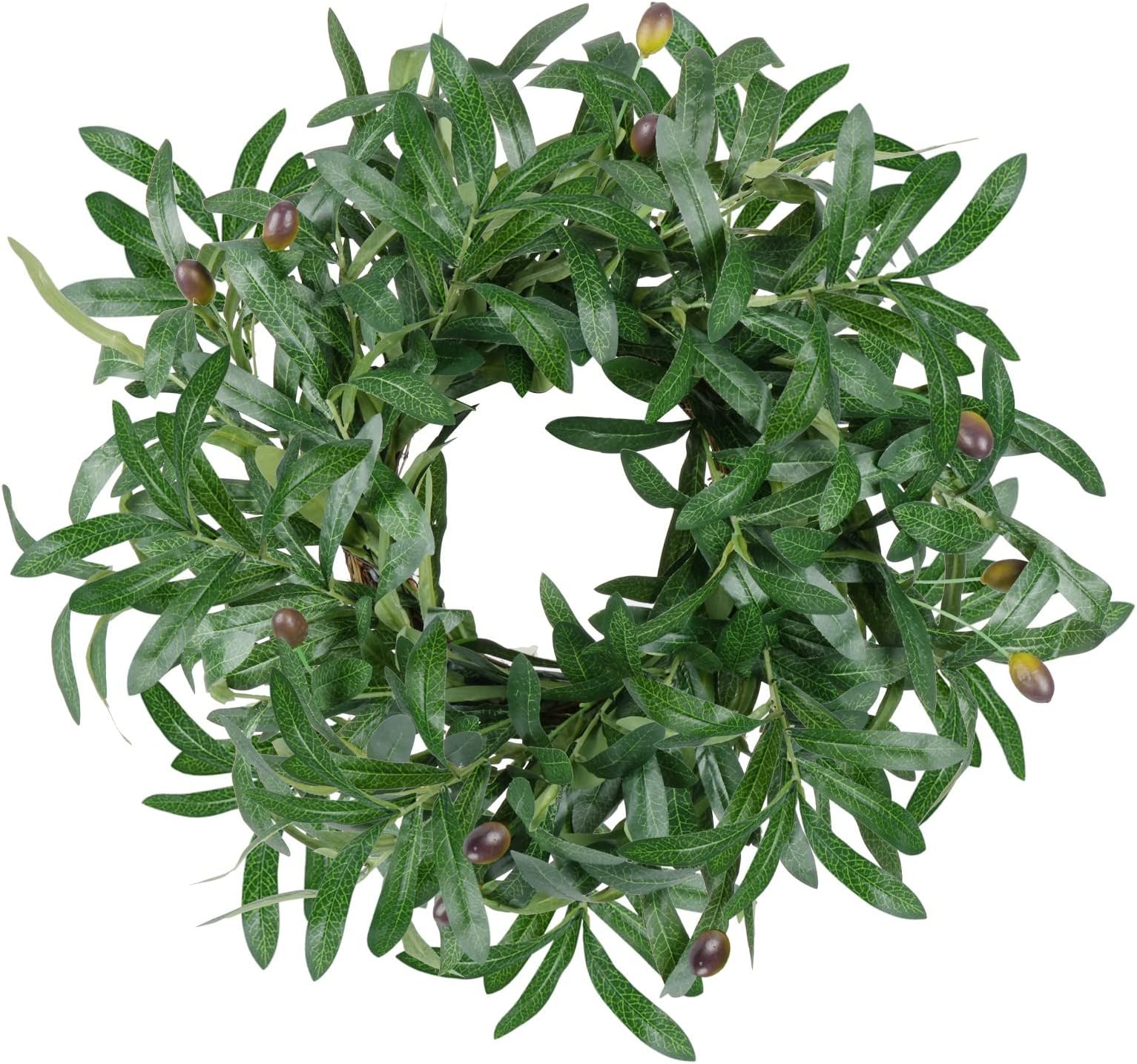 18 inches Artificial Wreaths for Front Door Artificial Olive Wreath Green Leaves Wreaths Faux Silk Garland Home Office Wall Window Wedding Spring and Summer Decorations
