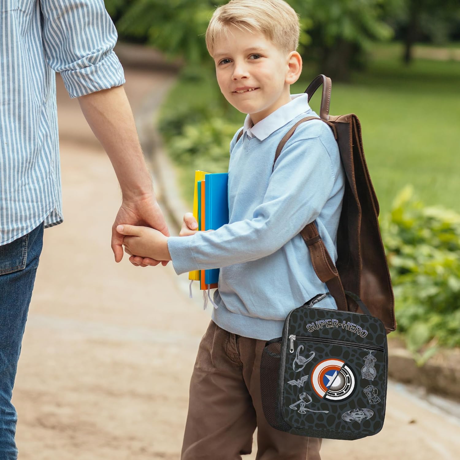 Clastyle Hero Insulated Kids Lunch Bag Large Thermal Cooler Bag for Boy Picnic School Lunch Box Tote,City Shields - Image 8