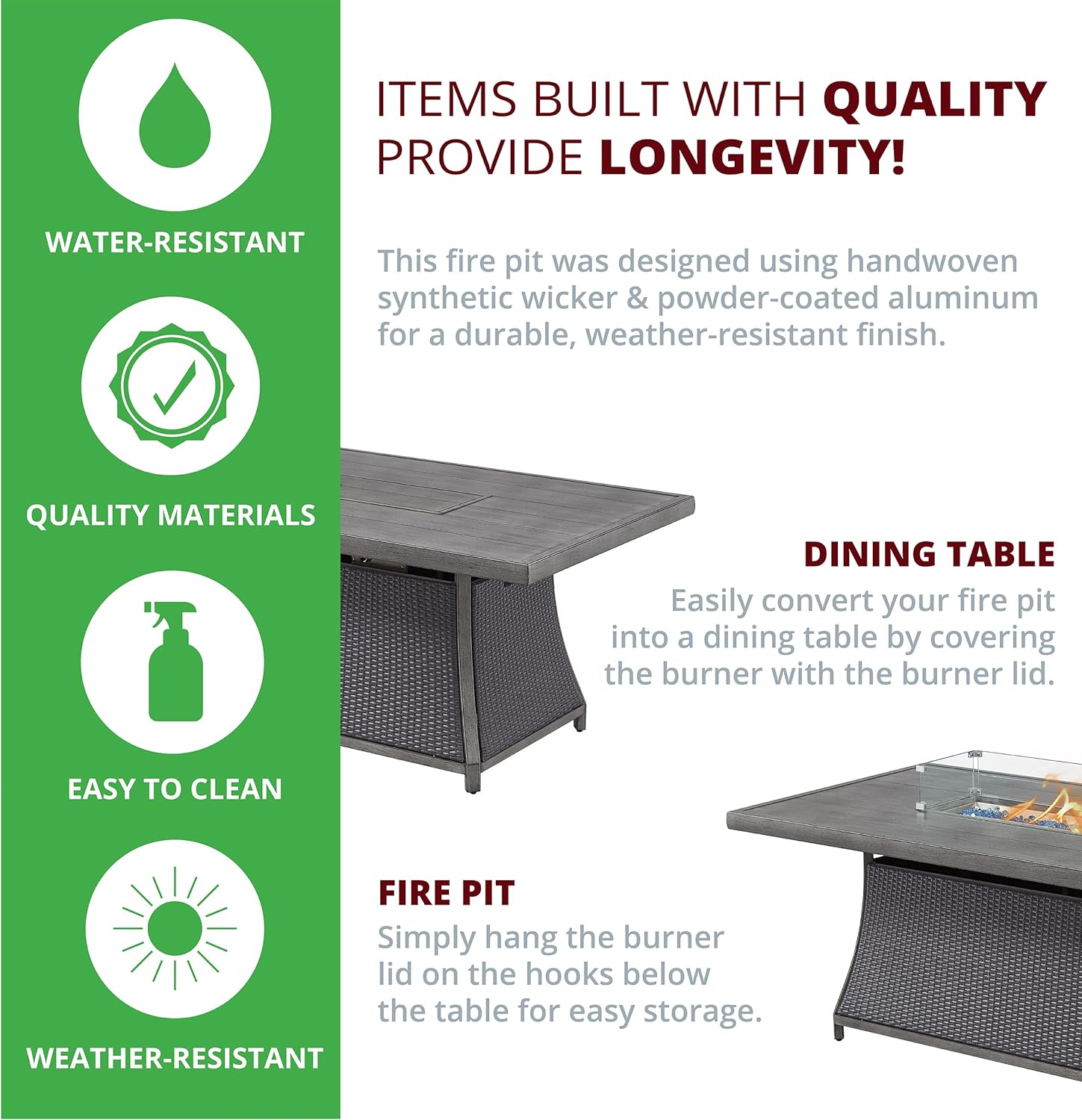 Kinger Home 7-Piece Outdoor Dining Table Set with Fire Pit, Patio Chairs Set of 6 with Cushions, 76" Propane Firepit for Outside, Ratten Wicker, Aluminum Frame : Patio, Lawn & Garden