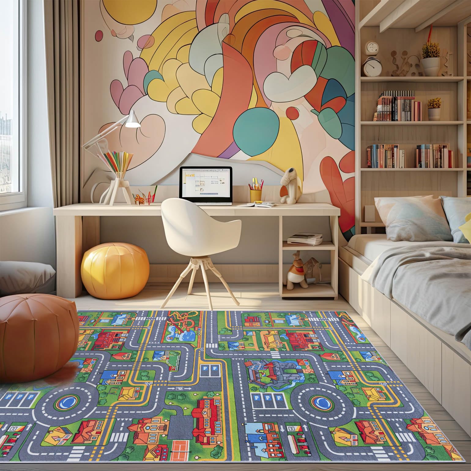 Mazovia Tapis Enfant Chambre d'enfant 80x150cm Anthracite Gris Rues Élégant