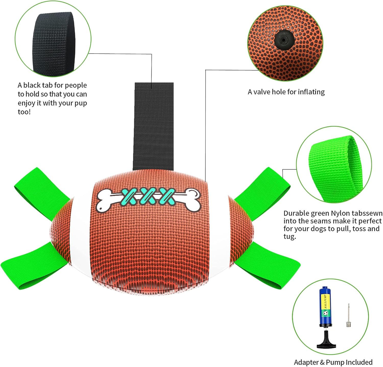 Pet Supplies : Dog Toys Football Ball, Interactive Dog Toys for Tug of War, Durable Fun Dog Water Toy with Grab Tabs, Dog Rugby Balls Gift for Puppy, Small & Medium Dogs : 