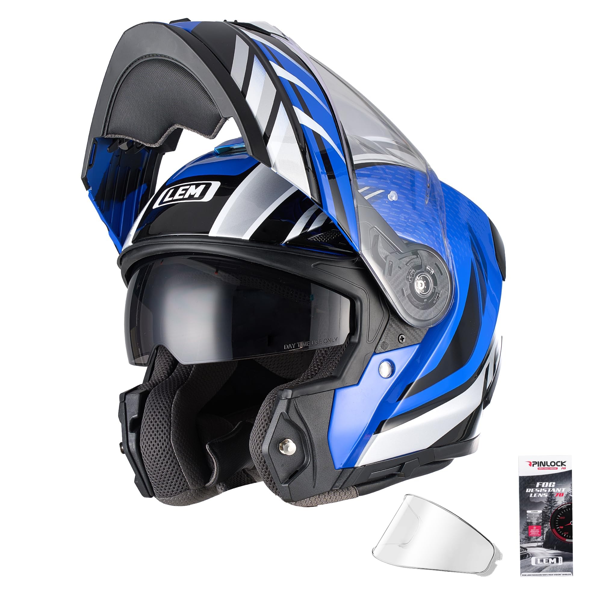 Photo 1 of LEM Modular Motorcycle Helmets Fiberglass, Full Face Motorcycle Helmet Flip Up for Touring, DOT Certified, Release Sun Visor & Removable Comfort Liner, Lightweight Street Bike Helmet (Grey/Black,L)