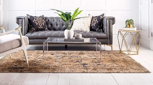 Miniatura 3 de Unique Loom Dorchester Collection - Alfombra envejecida vintage, geométrica, floral, 4 pies 0 pulgadas x 6 pies 0 pulgadas, bronceadomarrón