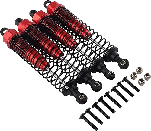 Miniatura 71 de 4 amortiguadores delanteros y traseros, suspensión ajustable de 3.858 in de aluminio para autos RC 1/10 HSP 94166 94106 94107 94155 94170 Buggy Rojo