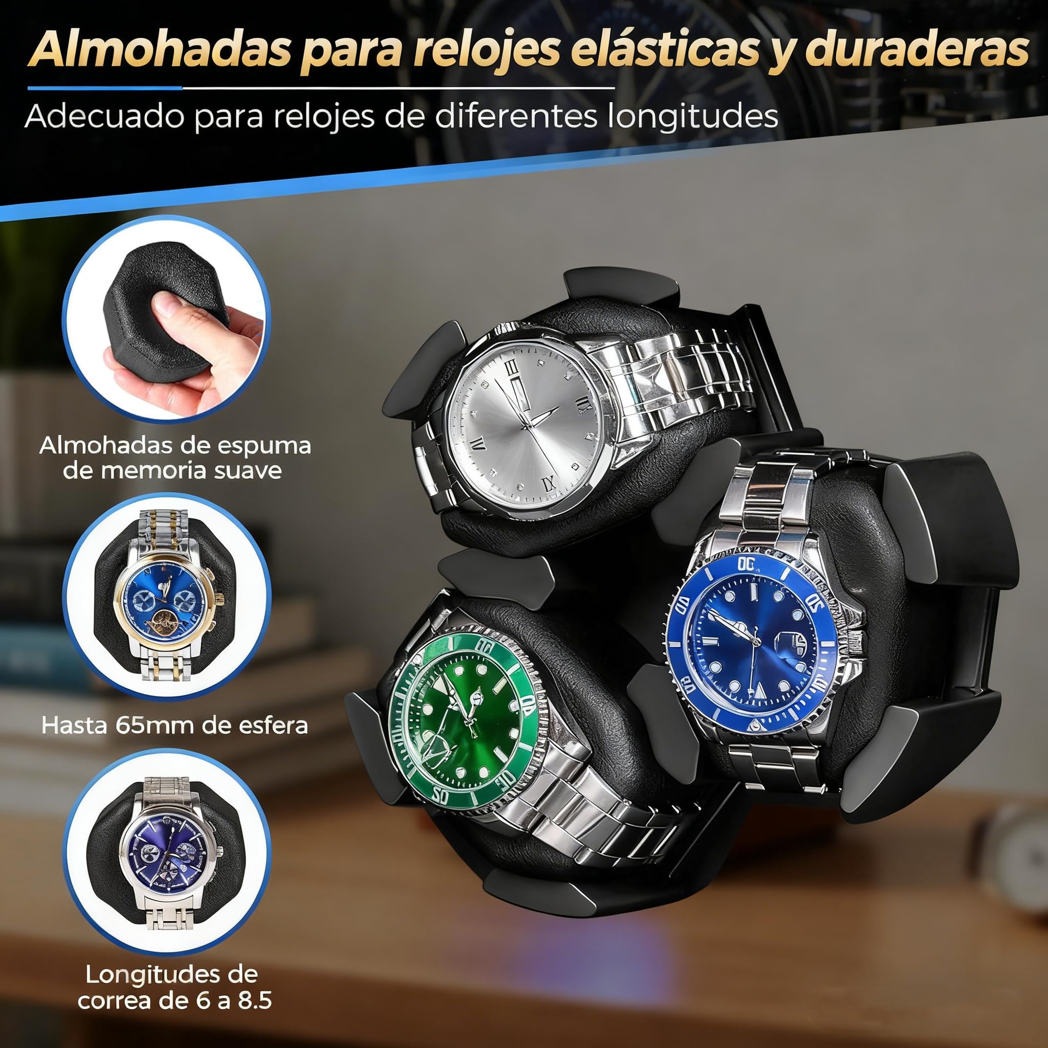 ANWBROAD Caja Relojes Automáticos para 3 Relojes Watch Winder 4 Modos de Rotación con LED y Motor Rotador Mabuchi Supersilencioso Giratoria de Regalo JWW013M