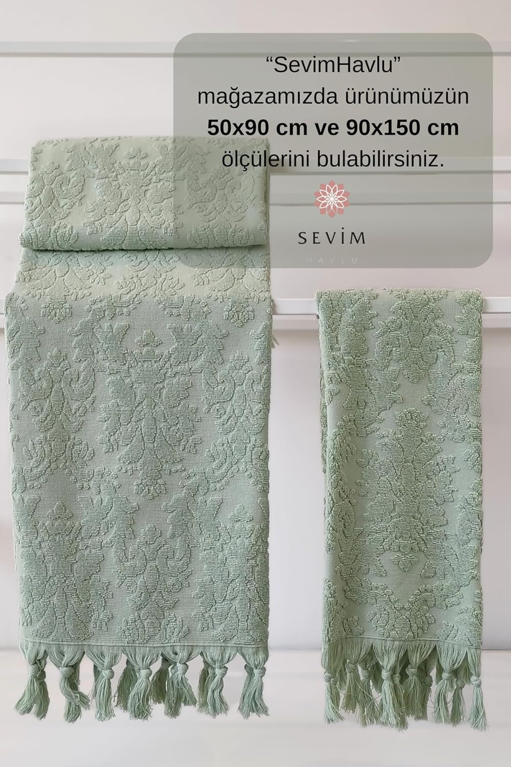 Hand Towel Authentic Fringed - 100% Cotton - Light Green - Soft and Absorbent - 20x33 Inches - Light Green, One Size
