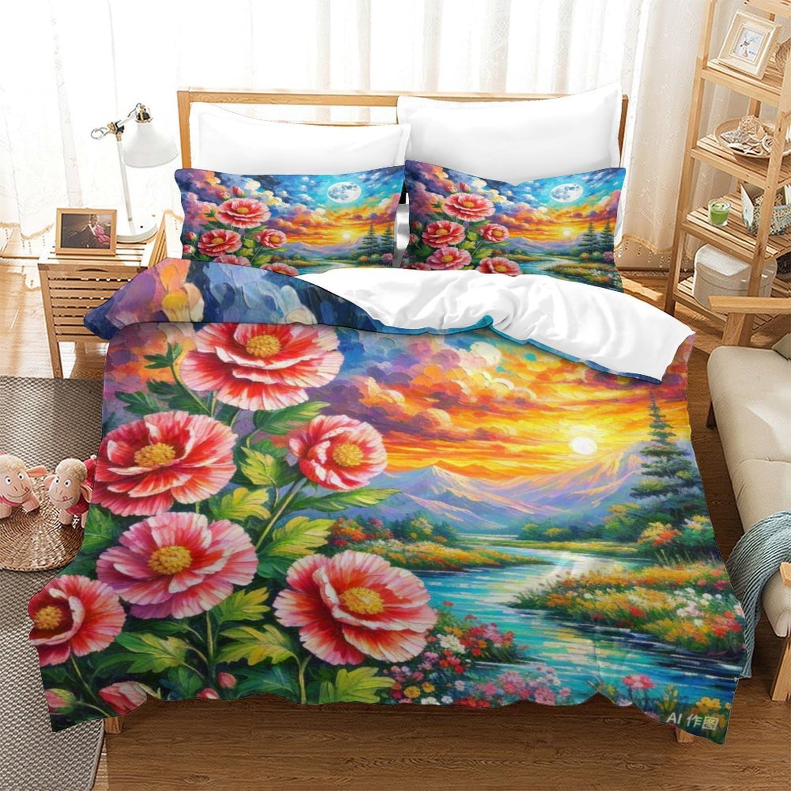 Parure de lit avec taie d'oreiller lit enfant ado housse de couette Protea 3D 140x200