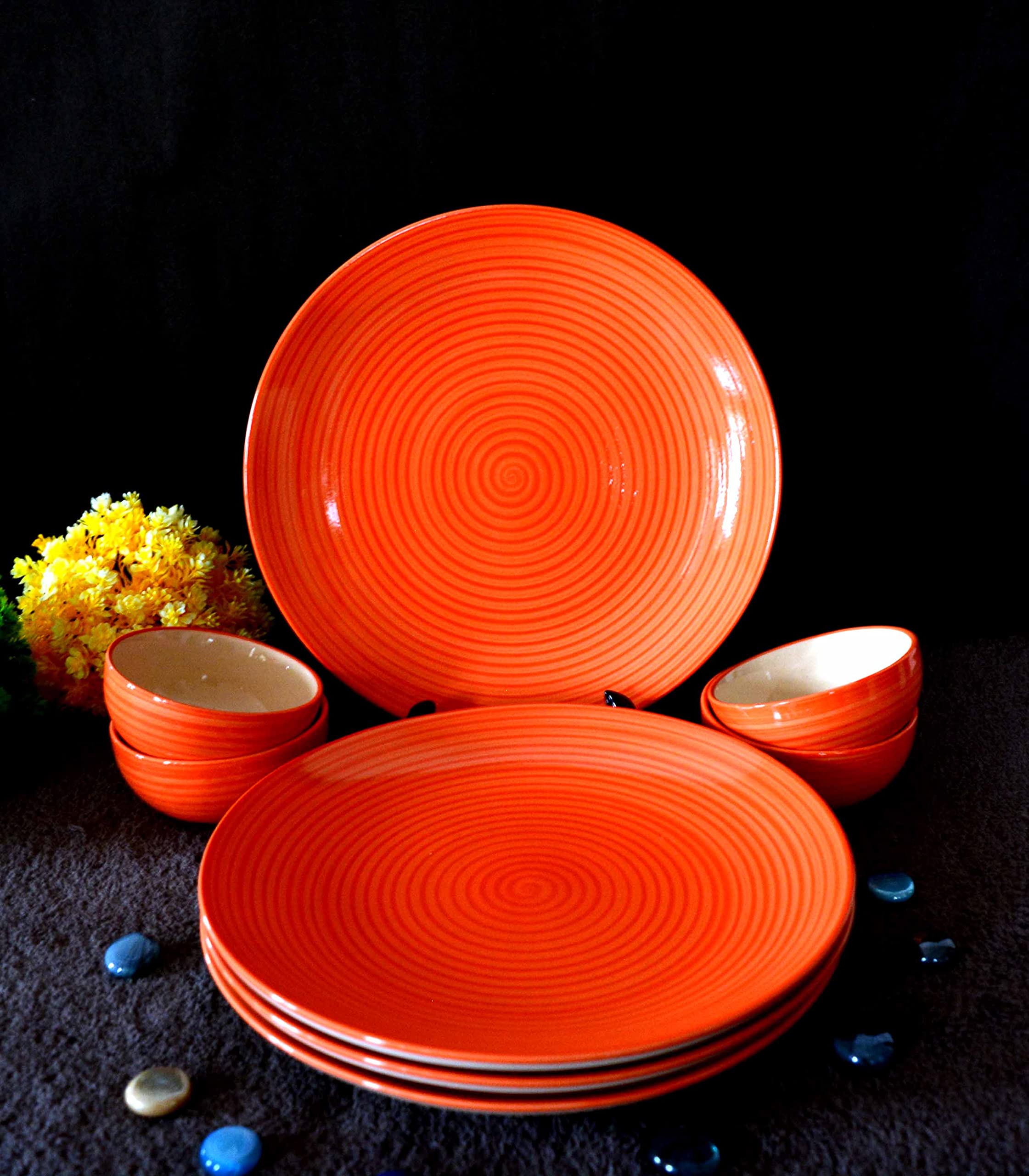 Buy RenHomz Ceramic Dinner Set Set of 8 Pieces Pumgerine Orange