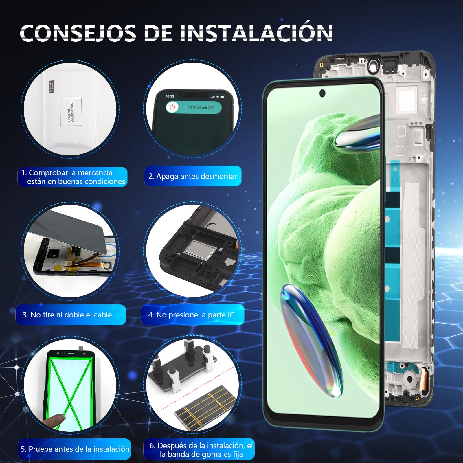 RongZy Pantalla para Xiaomi Redmi Note 12 4G 23021RAAEG 23021RAA2Y Pantalla Táctil LCD Kit de Pantalla de Repuesto Ensamblaje Digitalizador de Reemplazo con Herramientas(Negro con Marco)