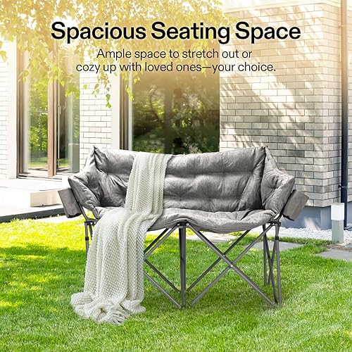 Miniatura 5 de VIVOSUN Double Camping Chair, Fully Padded Folding Loveseat, Oversized Duo Chair with Cup & Wine Glass Holders, Pocket, Armrests & Carry Bag