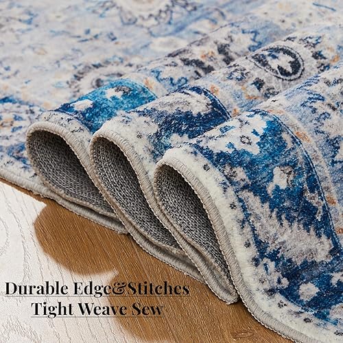 Miniatura 5 de Floralux Alfombra lavable de 2 x 6 pies, color azul, ultrafina, antideslizante, para pasillo, lavandería (2 x 6 pies, azulmulticolor)