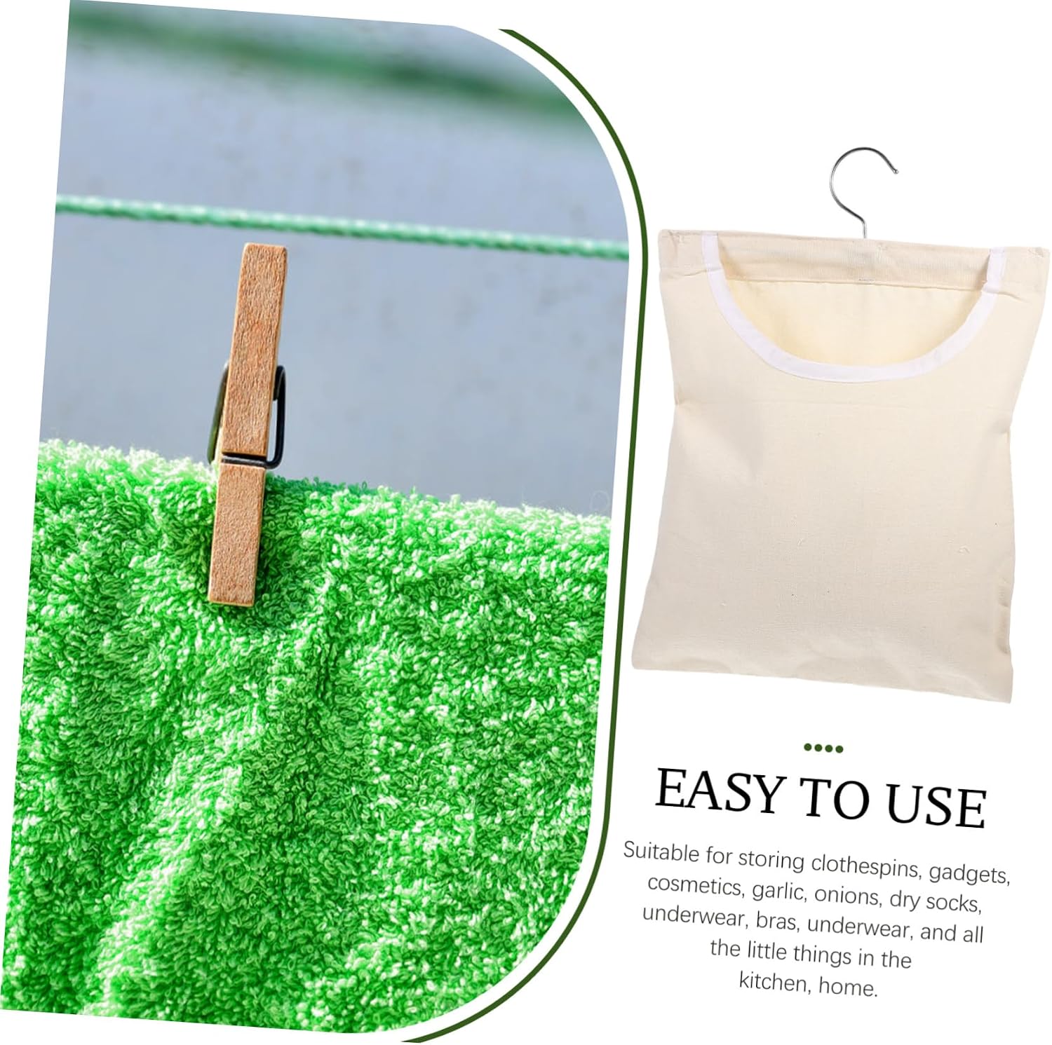 VOSAREA Hanging Clothespin Storage Bag Multi-functional Organizer Pouch Easy Clean for Kitchen