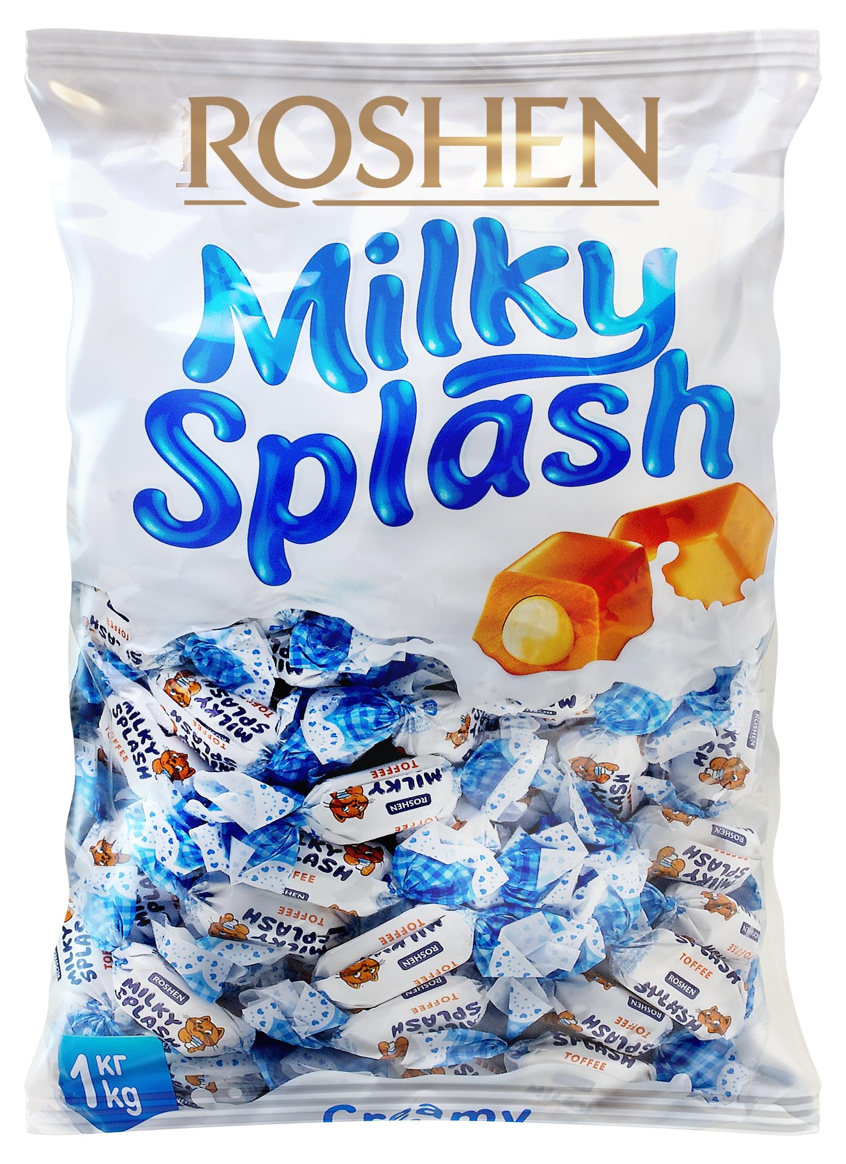 Cukierki Milky Splash 1 kg, z nadzieniem mlecznym