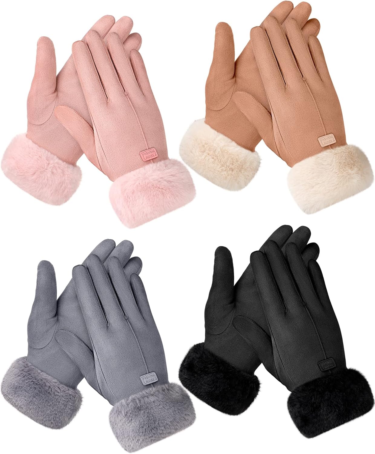 Janmercy 4 Pairs Thermal Winter Gloves for Women Cold Weather Touchscreen Soft Lining Suede Gloves for Ladies Sports Driving