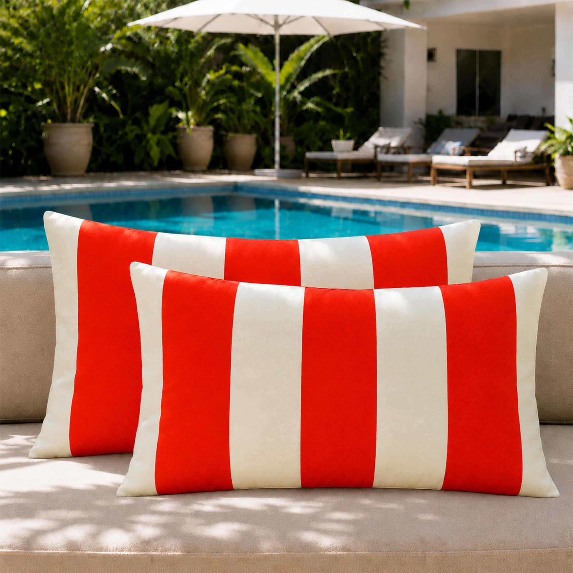 Allorry Outdoor Pillow Covers 12x20 Orange Red Striped Outdoor Decor 007G12