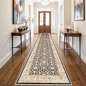 Washable Hallway Runner Rug 3x14: Soft Kitchen Rug Non Slip Rug Runner with Rubber Backing for Living Room Bedroom Bathroom Non Shedding Farmhouse Carpet Runner Rug (Black, 3X14)