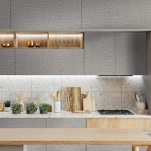 Miniatura 5 de WADILE - Papel tapiz autoadhesivo, papel adhesivo texturizado para armarios, papel de pared de lino sintético, para tirar y pegar, papel tapiz de