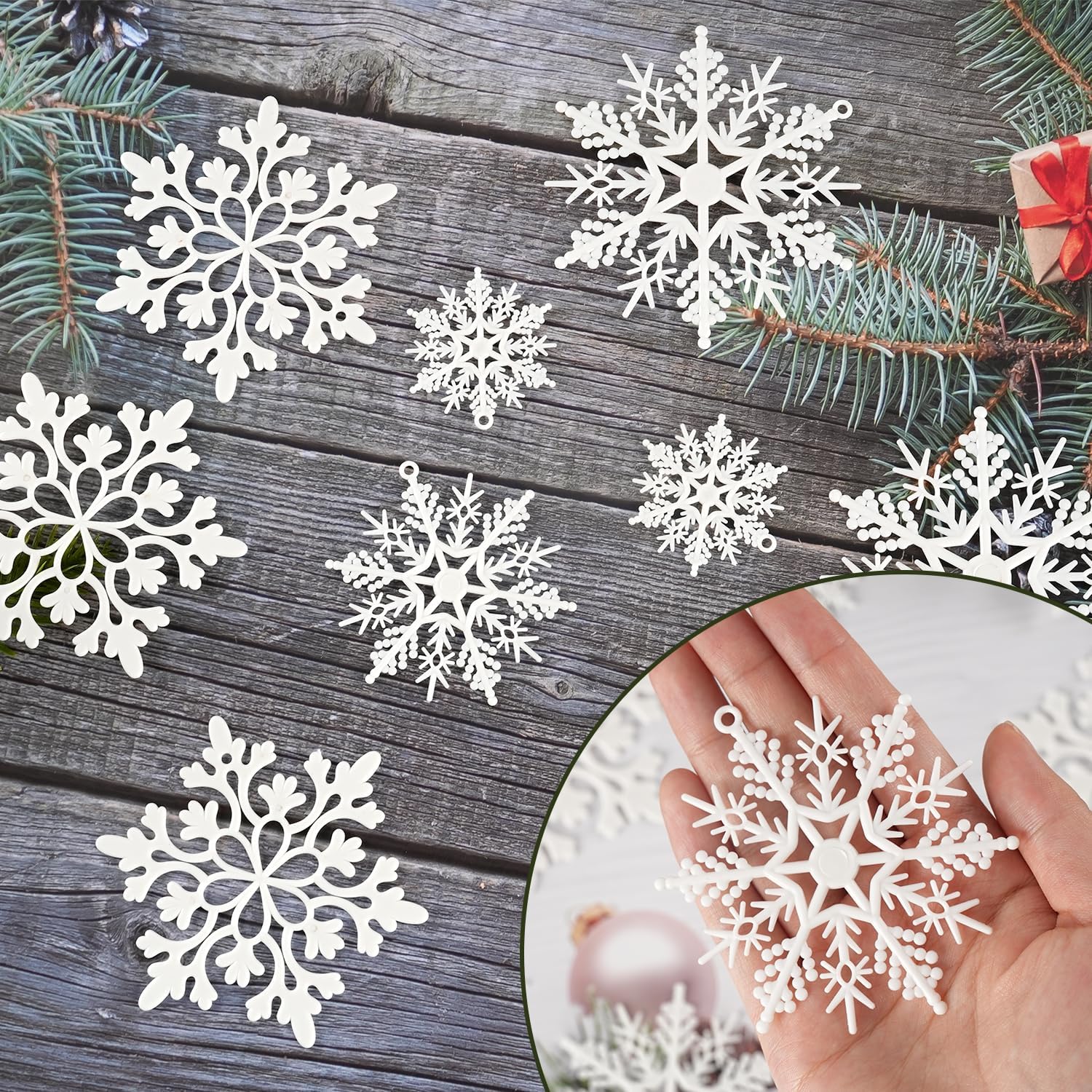 18 peças de enfeites de floco de neve de Natal para pendurar flocos de neve com glitter de plástico para decorações de árvore de Natal de inverno, tamanho variável de flocos de neve artesanais 18 peças de enfeites de floco de neve de Natal para pendurar flocos de neve com glitter de plástico para decorações de árvore de Natal de inverno, tamanho variável de flocos de neve artesanais