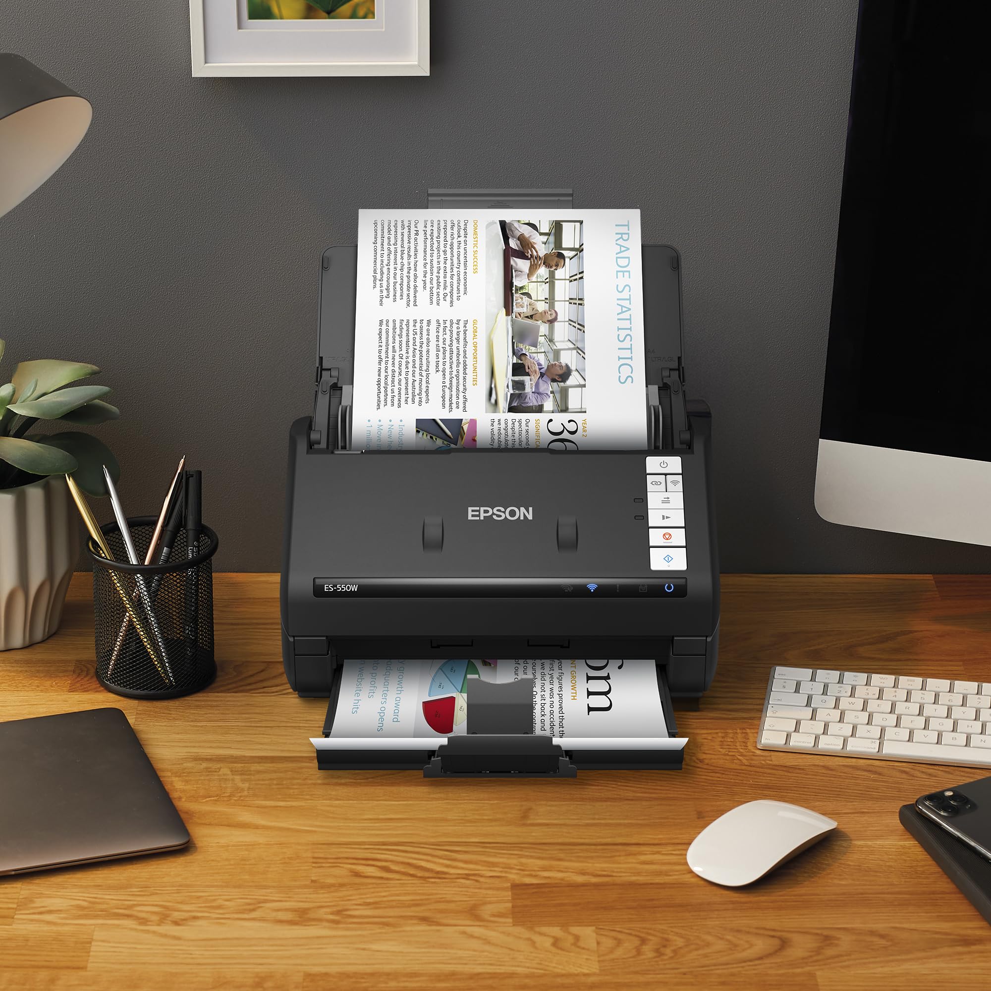 Epson Workforce ES-550W Escáner de Documentos inalámbrico | 45 ppm / 90 ipm | Alimentador automático de Documentos de 100 Hojas | Color | Conectividad USB | hasta A4