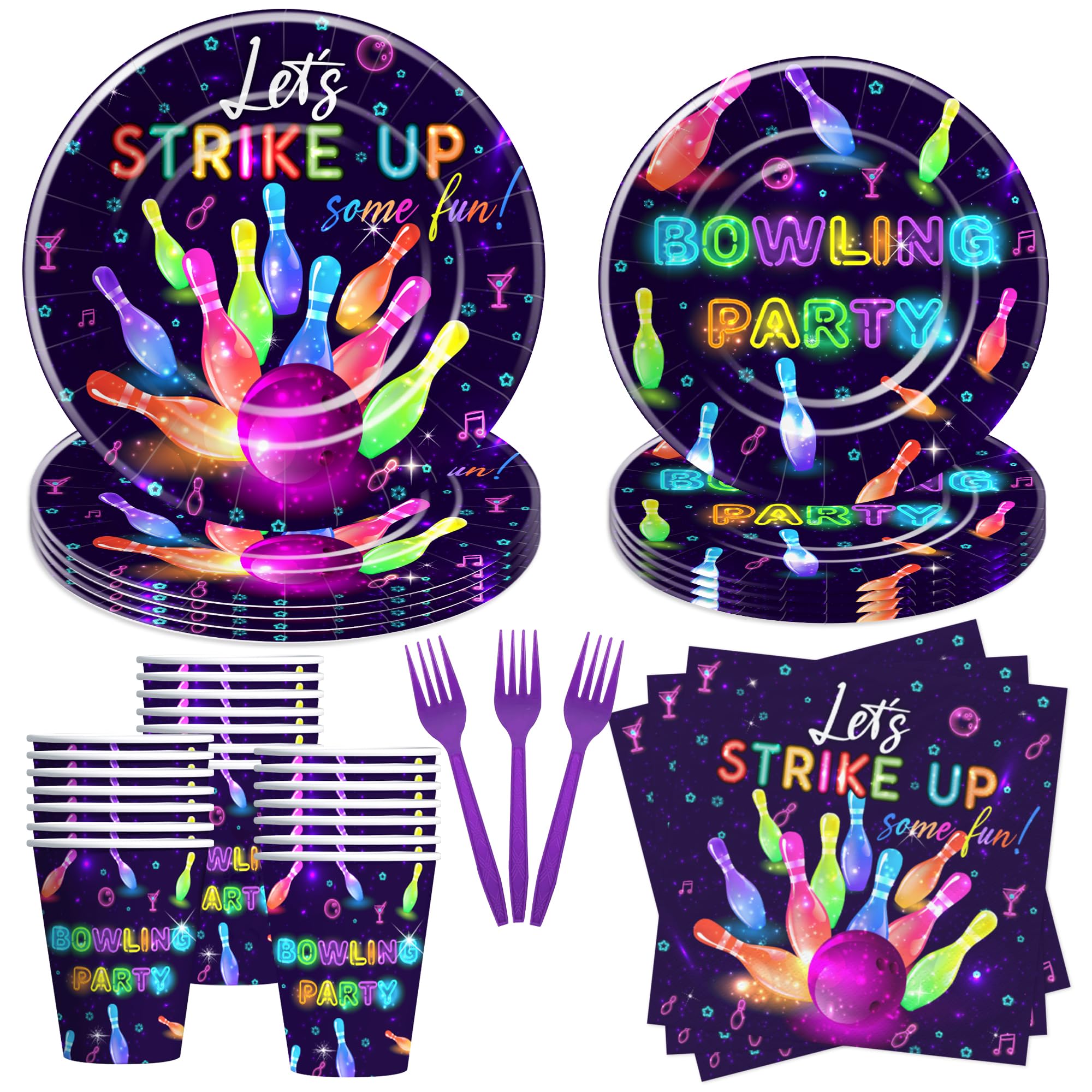 YJRJSC Bowling Birthday Party Supplies, Strike Up Some Fun Bowling Ball Party Decorations Tableware for Birthday Baby Shower, Paper Plate, Cup, Napkin