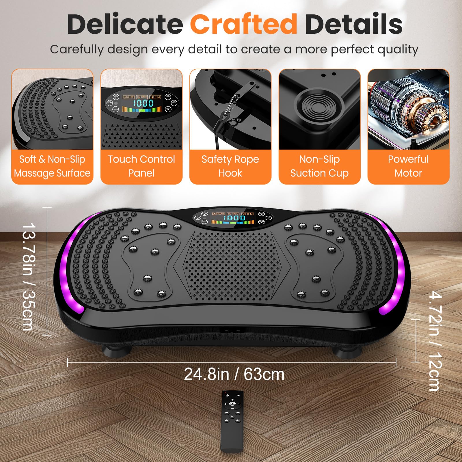 Vibrationsplatte Vibration Plate mit 200 Intensitätsstufen, 9 Trainingsprogrammen, Bluetooth, Rüttelplatte Sport für Zuhause bis 200 kg belastbar zur Lymphdrainage und Abnehmen