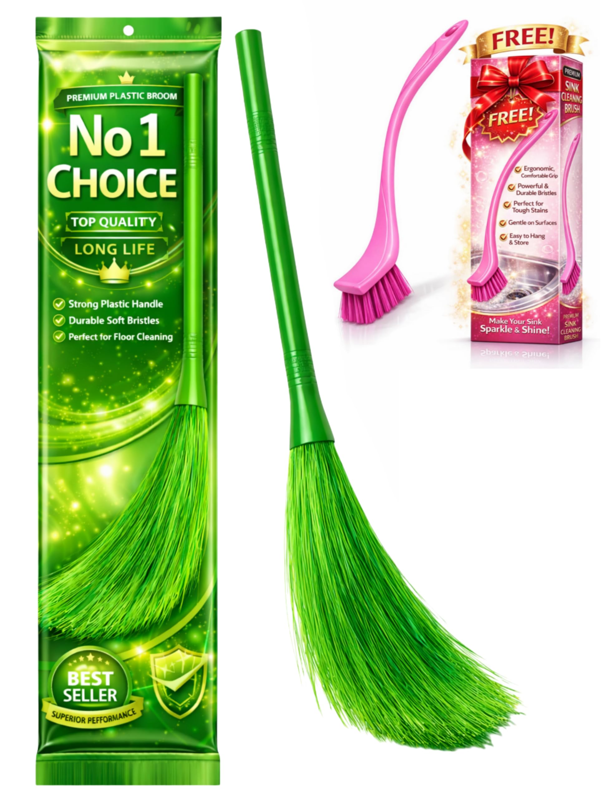 No Dust Broom for Bathroom Cleaning | Plastic Broom for Floor | 90 cm Long Handle Jhadu | Flexible Flat Fiber Wet & Dry Washable | Indoor Outdoor Home, Kitchen, Tiles & Marble-image-12