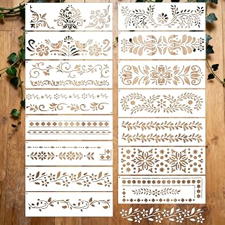 15Pcs Talavera Stencils for Crafts, Resuable Corner Border Stencils for Crafts Cake Stencil, Mexican Floral Lace Stencil for Furniture Wood Wall Canvas Floor, Border Stenciledor Painting Fabric DIY P