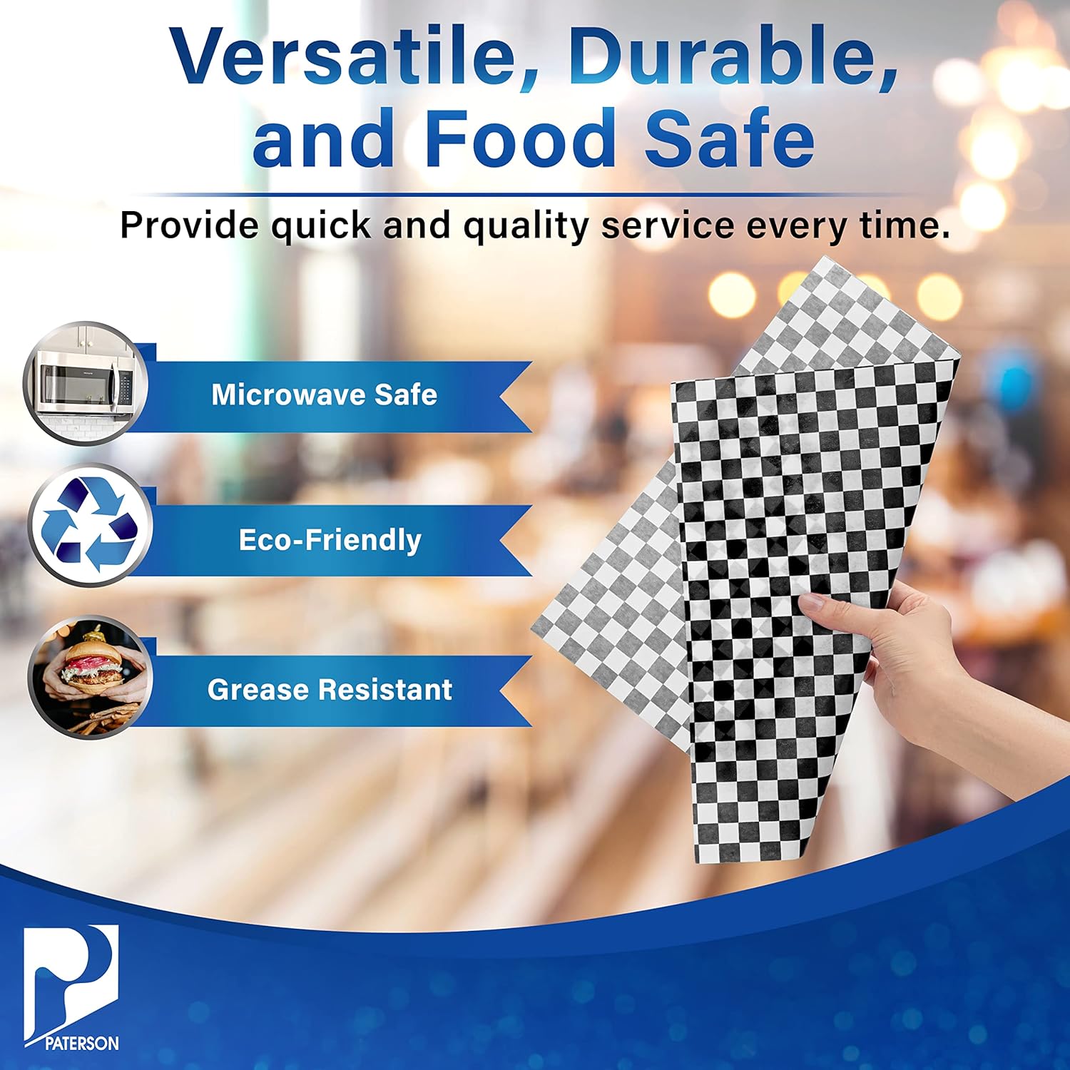 Paterson Paper 1000 Count PFAS-Free Black Checkers Grease-Resistant Food-Safe Deli Sandwich Wrap Paper Sheets/Basket Liners (Pack of 1000)