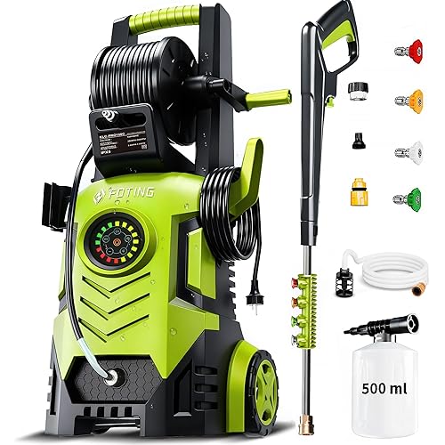 2026new Pressure Washer 5000PSI with Adj-8-Level Touch Screen, 34" Tall Power Washer, 4 Quick Connect Nozzles, Inlet Hose&Filter&500mlFoam Cannon for Cars/Fences/Driveways,Yellow
