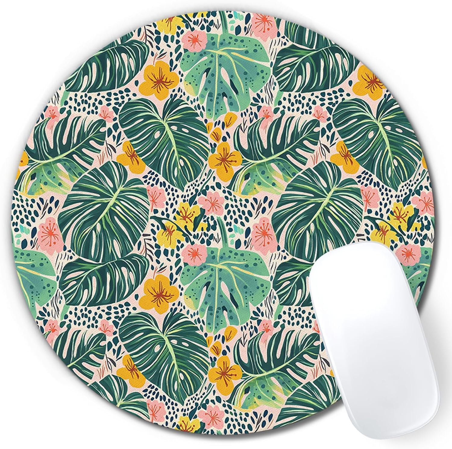 Tropical Beach Floral Monstera Leaves Round Mouse Pad 7.9x7.9in