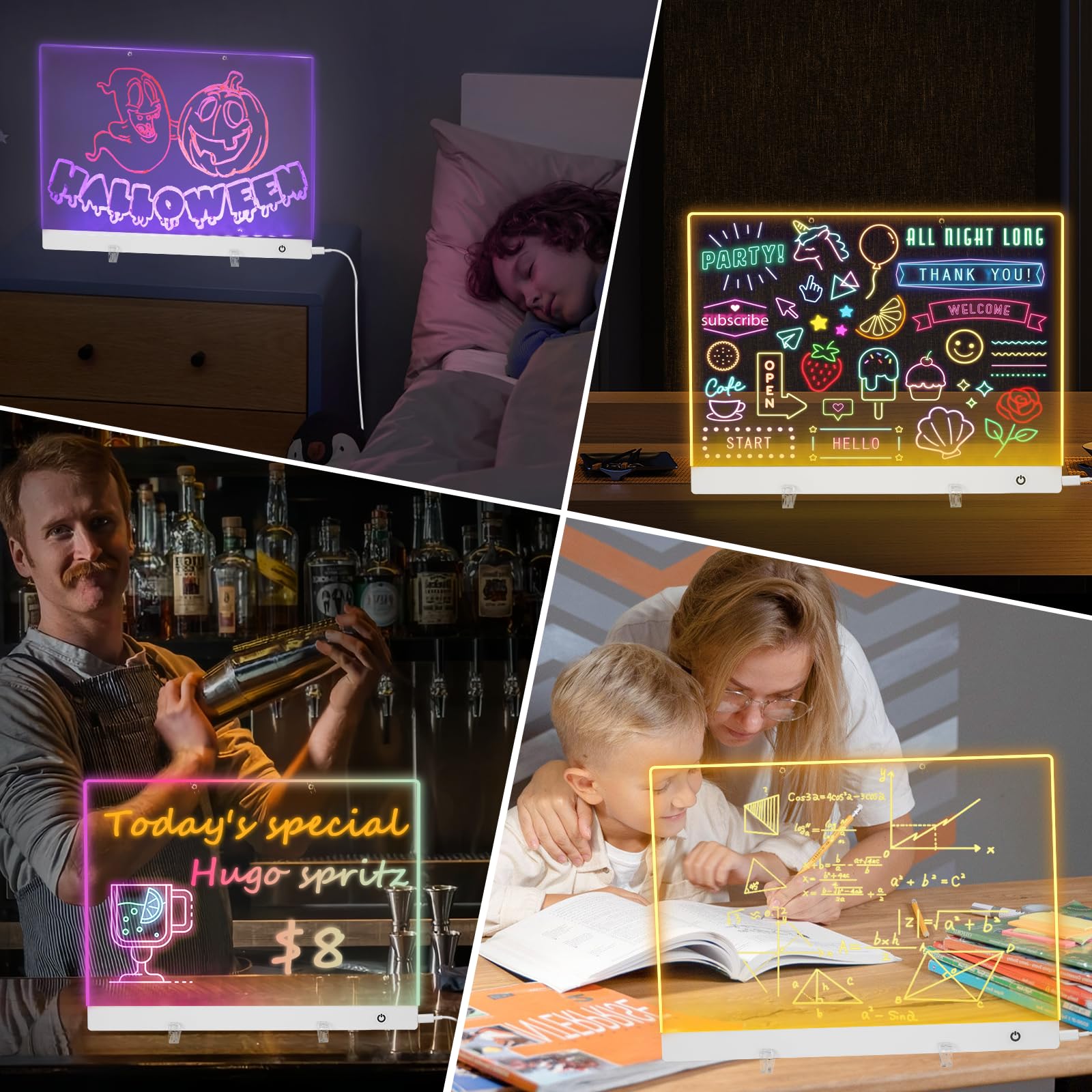 Lavagnetta in Acrilico con Luci a LED, 30x20cm Lavagna Luminosa per Disegnare, 5 modalità e 6 Colori Tavoletta Grafica, Lavagna Led, Lavagnetta in Acrilico con Luci LED per Ufficio Scuola Casa Caffè