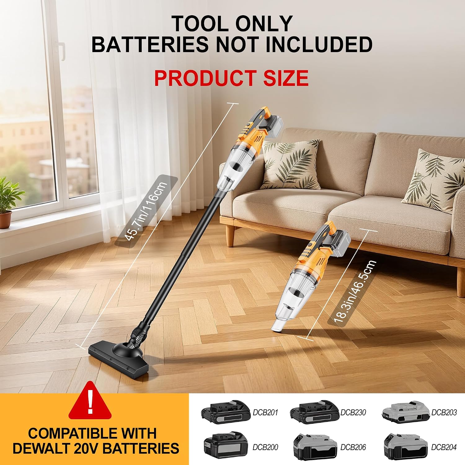 YEARTOP Cordless Vacuum Cleaner Compatible with DeWalt 20V Battery (Tool Only), 12000Pa Handheld Vacuum for Car, Home, Pet Hair, Carpet, Hard Floor, Lightweight Portable Cleaner image 2