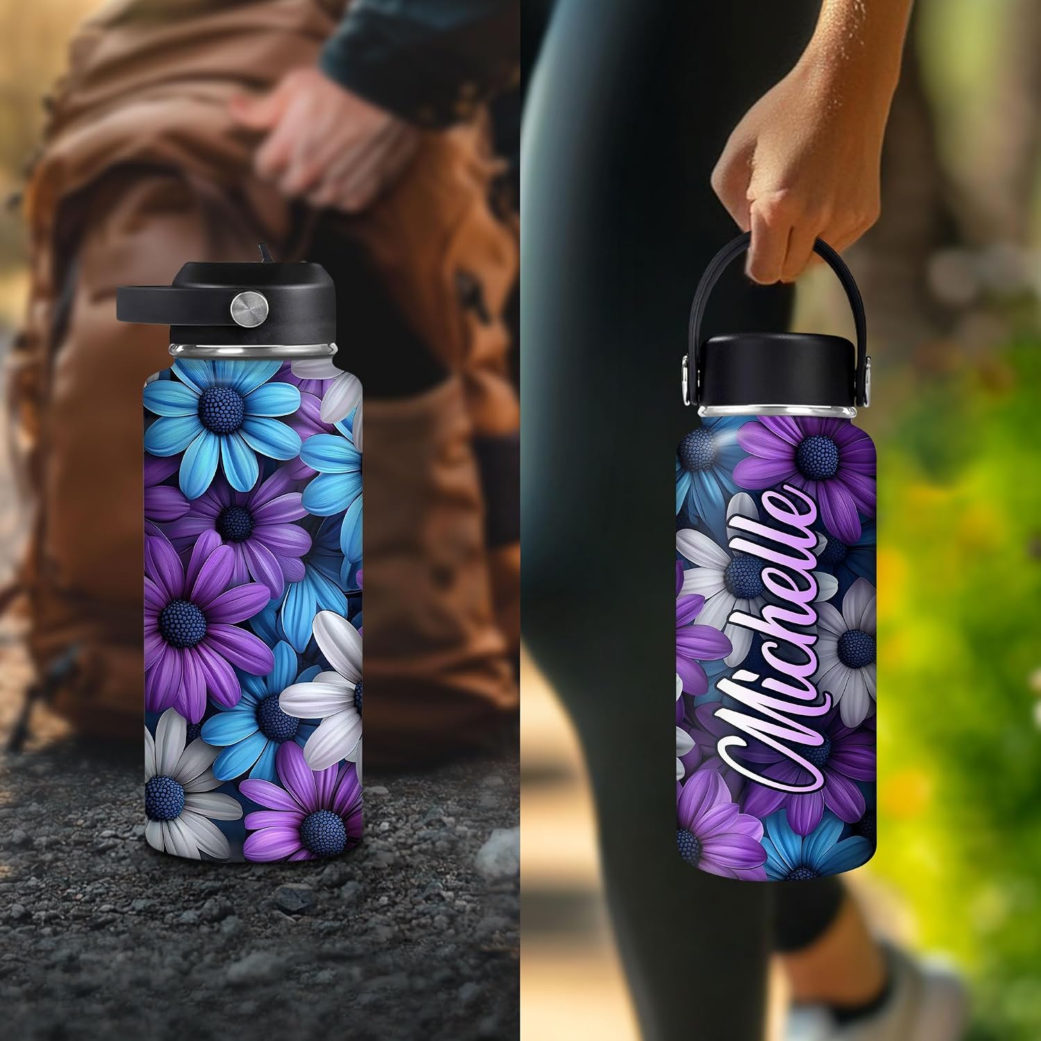 Hyturtle Personalized Daisy Water Bottle - Custom Name Insulated Stainless Steel Bottle 18 oz 32 oz - Floral Lover Birthday Gifts for Women Girls - Gifts For Daisy Flower Lover On Christmas