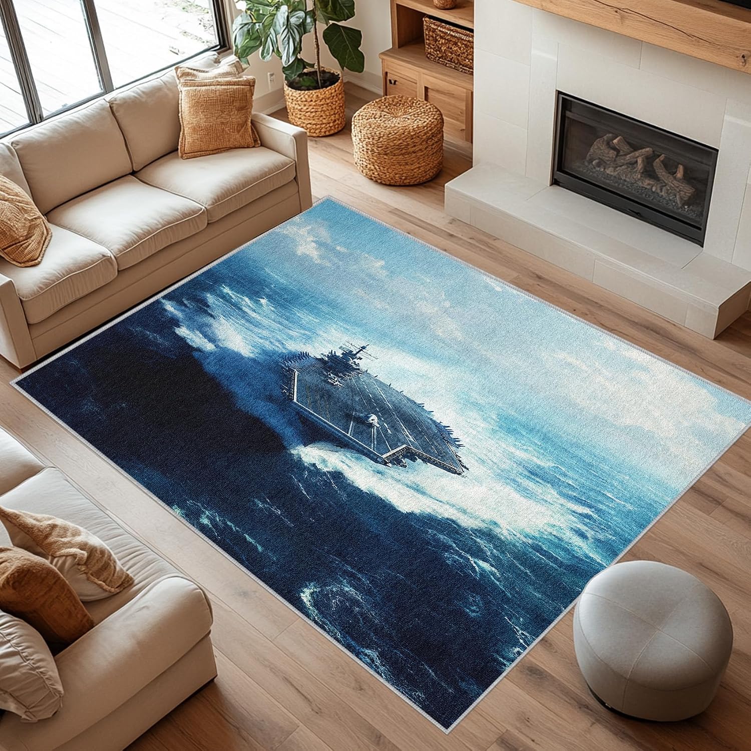 Military Aircraft Carrier Rugs 2x3 for Entryway Nautical Warship Area Rugs for Kitchen Bedroom Army Carpet Soft Low Pile Non Slip Washable Carpet Indoor Home Decor