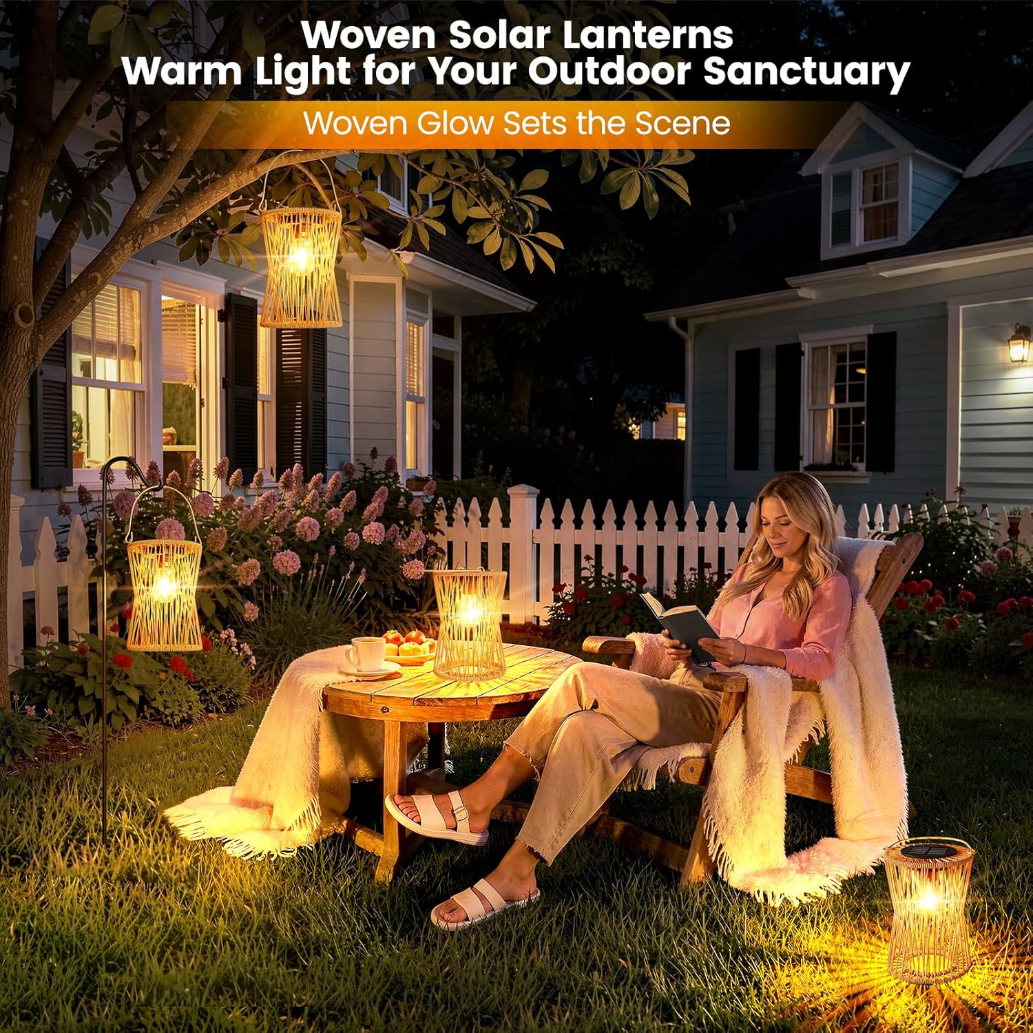 Solar Lanterns Outdoor Waterproof 2 Pack, Upgraded Rattan Hanging Solar Lights for Outside with Handle, Bright Auto On/Off Decorative Outdoor Lanterns for Patio Garden Yard Porch, Gifts for Mom