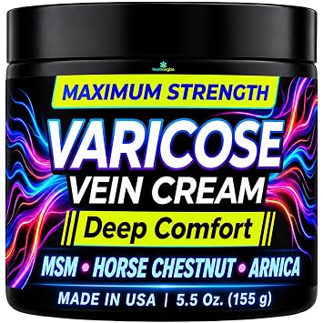 Varicose Veins Cream Maximum Strength Horse Chestnut Vein Cream for Legs, for the Look of Leg & Spider Veins with MSM, Arnica & Aloe Comfort for Tired Legs Paraben Free 5.5 Oz, Made in USA